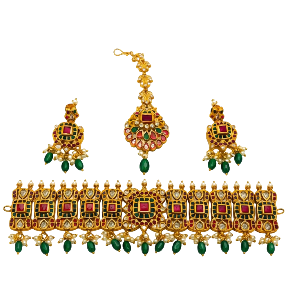 Royal Antique Jadau Choker Set with Maang Tikka