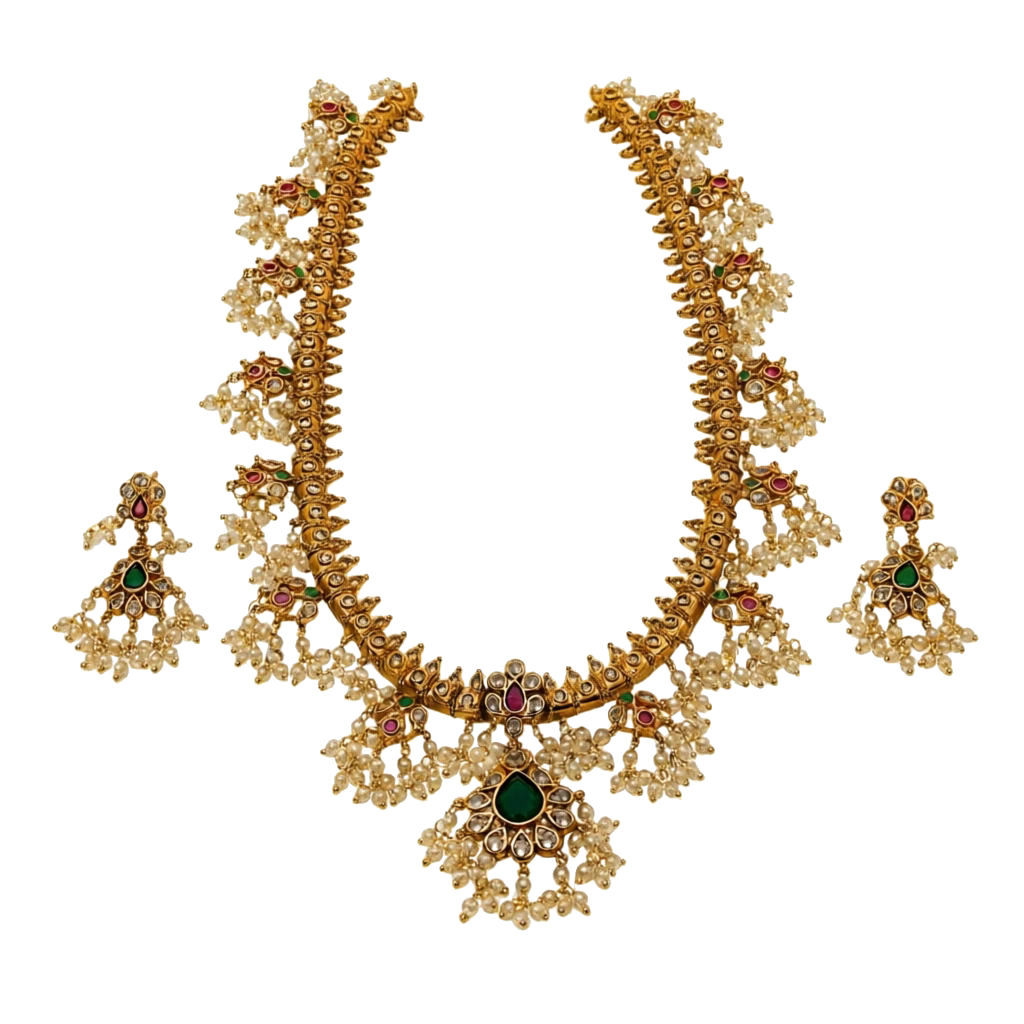 Antique Gold Polki Gutpusalu Long Necklace Set